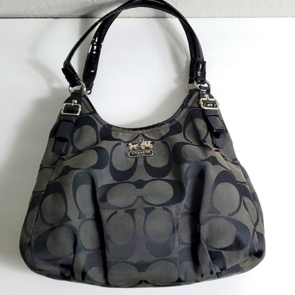 Coach "Madison Abigail" Op Art Black Canvas Shoulder Tote w/ Red Interior